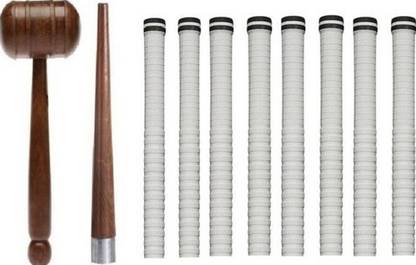 Fitdex 1-Cricket Bat Knocking Hammer, 1-Wooden Cone, 8-White Grip, Wooden Bat Mallet