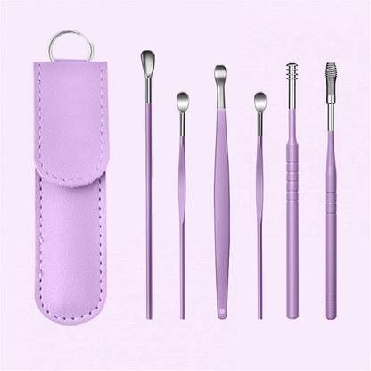 Taxila 6 Pcs Steel Ear Wax Removal Ear Cleaning Tools Kit Leather Storage ( Purple) Electric Ear Cleaner