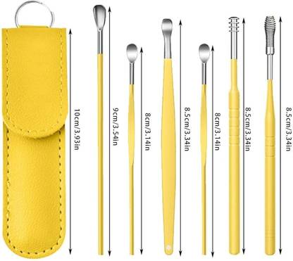 asija makeovers High Quality 6 Pcs Ear Cleaning Tools Kit Set With Leather Pouch ( yellow)