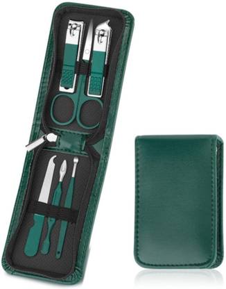 Koccido Manicure Pedicure Beauty Stainless Steel Nail Tool With Strong Case Green