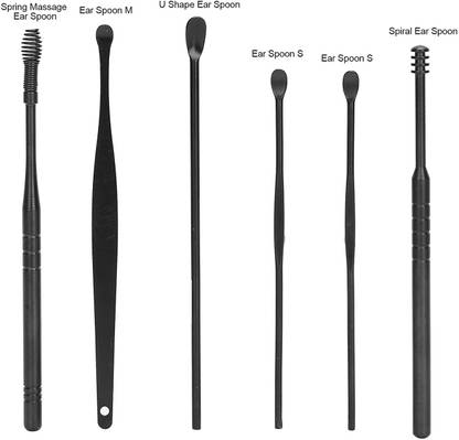 Taxila 6 Pcs Set Ear Wax Removal Ear Cleaning Tools Set Leather Storage ( Black) Electric Ear Cleaner