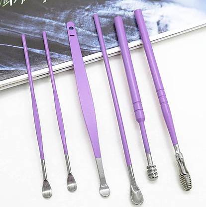Taxila 6 Pcs Set Ear Wax Removal Ear Cleaning Tools Kit Leather Storage ( Purple) Electric Ear Cleaner