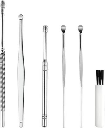 Shopeleven Curette Removal Ear Wax Cleaner Silver Swab Spiral Pick (Set of 5 Pieces)