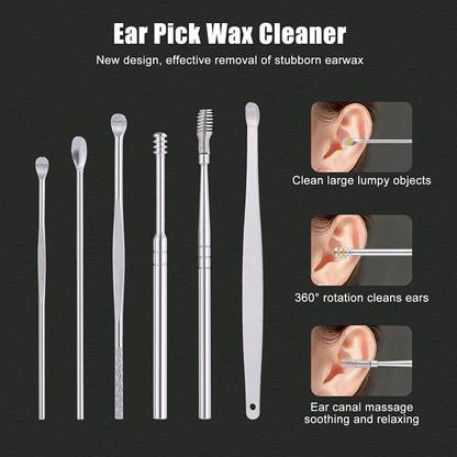 Taxila 6 Pcs Ear Wax Removal Ear Cleaning Tools With PU Leather Storage Electric Ear Cleaner