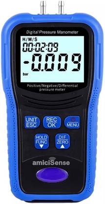 amiciSense Manometer,Digital Air Pressure Meter with 12 Selectable Units,Dual-Port HVAC Manometer