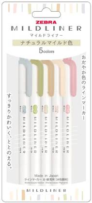 Zebra MildLiner WKT7-5C-NTC Highlighter, Natural Mild, 5 Colors Set