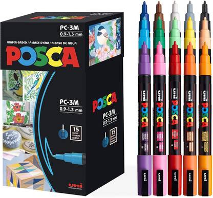 Posca Paint Marker Pen - Fine Point - Set of 15 (PC-3M15C), Multicolor
