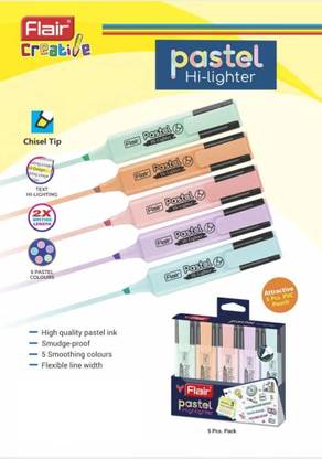 FLAIR Creative Pastel Highlighter Set (Set of 5, Multicolor)