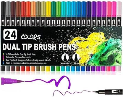 Corslet 24 Colors Dual Tip Colored Brush Pens Art Marker Fine Point for Artists Pen Set