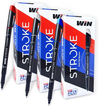 Win Stroke Markers 30Pcs(10Black,10Blue,10Red)|Bullet Tip|School,Office|Stationary