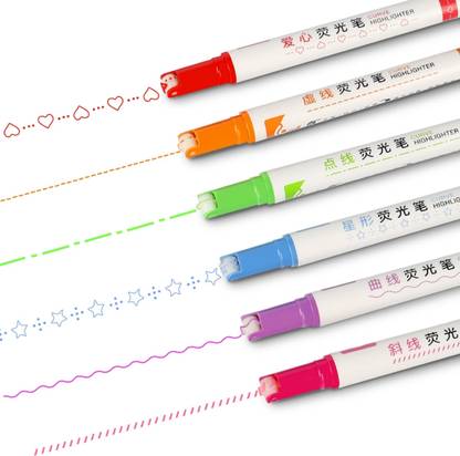 feelhigh 6 Color Curve Highlighter Pen Set, Flownwing Curve Pens Highlighters