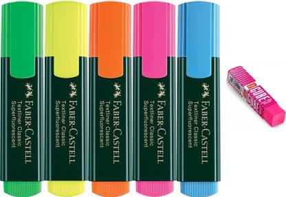 FABER-CASTELL Highlighter Set Of 5 With Cube Eraser