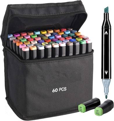 Corslet 60 Pc Alcohol Markers Set Colour Marker Pen Art Markers Dual Tip Broad and Fine