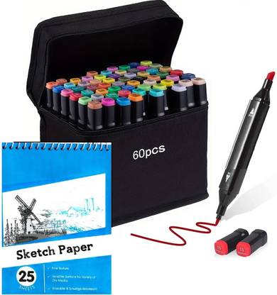 Corslet Alcohol Marker Set 60Pc Colour Marker Pen Art Markers Dual Tip With Sketch Book