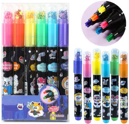 FunClub Space Highlighter Chisel Pen 6 Color Cute Highlighter Pens Set Tip Marker Set