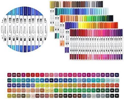 KRAFTMASTERS 120 Pcs Dual Tip Brush Marker Pens Fine Tip Markers & Brush Highlighter Pen