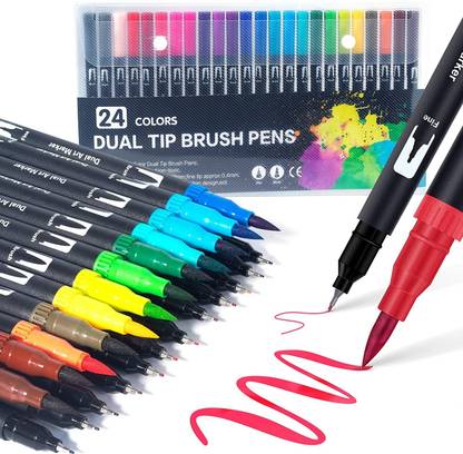 Corslet 24 Pcs Marker Pen Set Dual Tip Brush Pens Colouring Pens Art Markers for Drawing