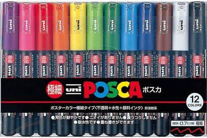 Uni Posca Marker Paint Pen, Ultra Fine Point Tip,- PC-1M12C