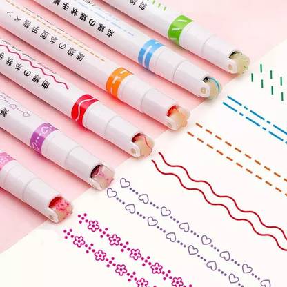 apcatio Stamp Pen Liner Pen Roller Type 6 Design & 6 Colors Pack of 6