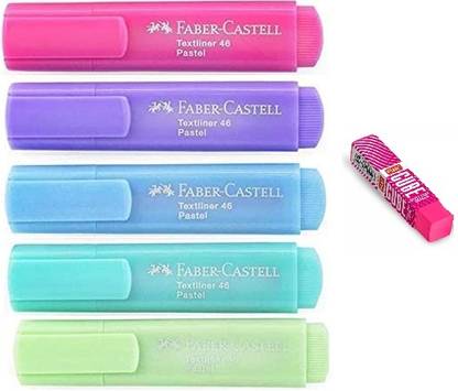 FABER-CASTELL Pastel Highlighter Set Of 5 With Attractive Cube Eraser