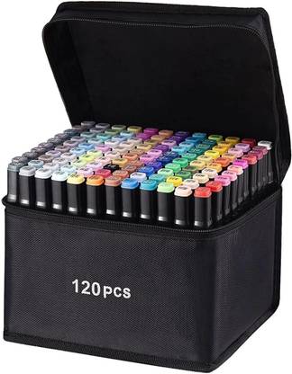 Trendegic Alcohol Based Dual Head Broad and Fine Tip Marker Drawing Pen with Pouch
