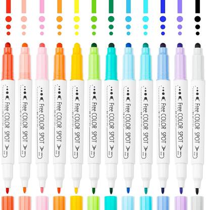 PATHOS INDIA Dual Tip DOT Marker Pens 12 Colors Round DOT for Art,Coloring Sketching,Drawing