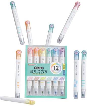 Paper Bear Cute Cat Paw Highlighter Pen, 12 Color Highlighter Pen