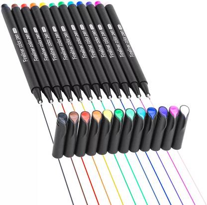 KRAFTMASTERS Fineliner Color Pen Set 0.4mm Fine Point Colored Pens Markers Set Of 12