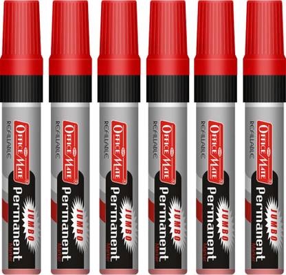 Soni Officemate Jumbo Refillable Permanent Marker (Red) - Pack of 6