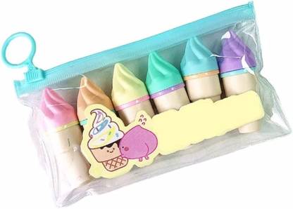 Pehrovin Set of 6 Icecream Shaped Mini Markers/ Highlighters for kids, gifting purposes