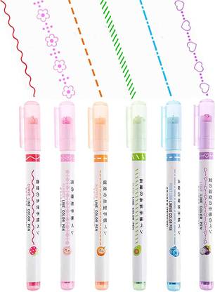 Shihen Curve Highlighter Pen Set, 6pcs Linear Markers with Curve Shapes Fine Tips