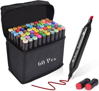 Harinder 60 Pc Dual Tip Highlighter & Marker Set for Drawing,Sketching & Coloring Artists