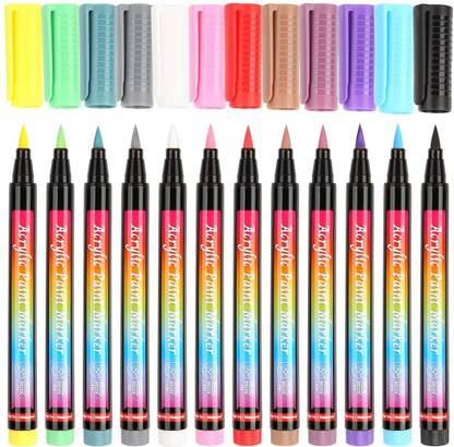 PATHOS INDIA Acrylic Paint Pens Brush Tip, 12 Basic Colors Acrylic Paint Markers