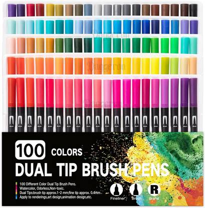 Daggeron Dual Tip Markers Brush Pen, 100 Color Markers, Fine Tip and Brush Tip Art Marker