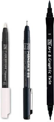Zig Special Illustration Basic Set [ White Black Brush Pen & Cnm-08 Micron Pen]