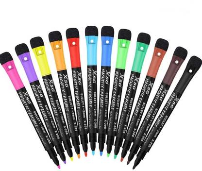 HASTHIP 12PCS Magnetic Dry Erase Markers, White Board Marker with Eraser Cap