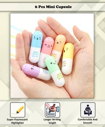 n v p 6 Pcs Mini Capsule Shape Highlighter Color Marker
