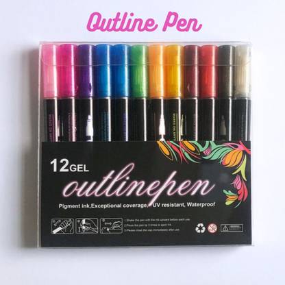 Extraposh Metallic Double Line Outline permanent Pen Markers for Art Coloring MULTICOLOR