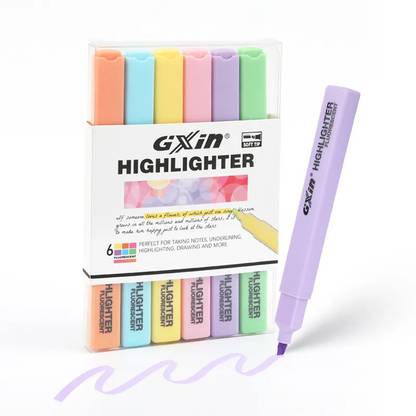 GXIN Fluorescent Highlighter Pen | Aesthetic Highlighter Marker | Quick Dry, No Bleed
