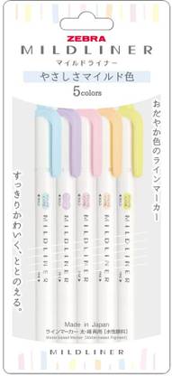 Zebra MildLiner Highlighter 5 Color Set (WKT7-5C-YC)