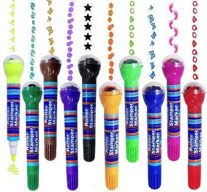 KRAFTMASTERS Roller Stamp Marker Pens for Kids, 2 in 1 Roller Stamper Pens, Multicolour.