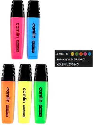 Camlin 5 Super Fluorescent Shades Highlighter For Smoother & Brighter Highlighting