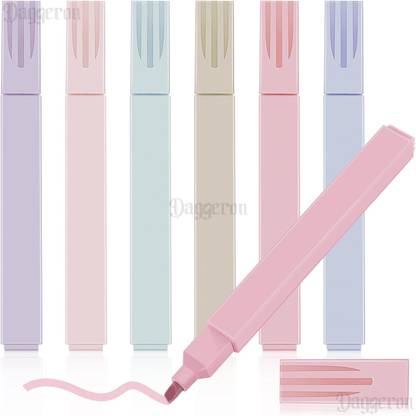 Daggeron Aesthetic Pastel Cute Highlighters | Mild Colors With Soft Chisel Tip | No Bleed