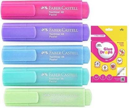 FABER-CASTELL Pastel Highlighter Set Of 5 With Glue Drops