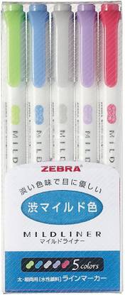 Zebra MildLiner Highlighter 5 Color Set (WKT7-5C-NC)