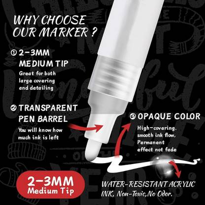 Daggeron Permanent Paint Marker Pen - Water Based Ink - White Color, Write on any surface