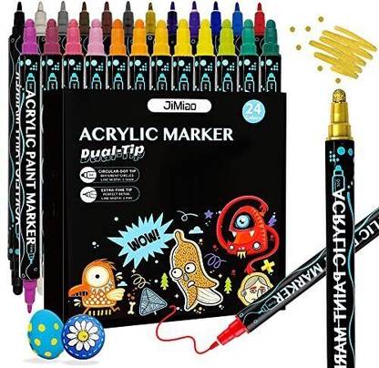 Like it Acrylic Paint Markers,24 Colors Dual Tip Acrylic Fine Tip & Dot Tip