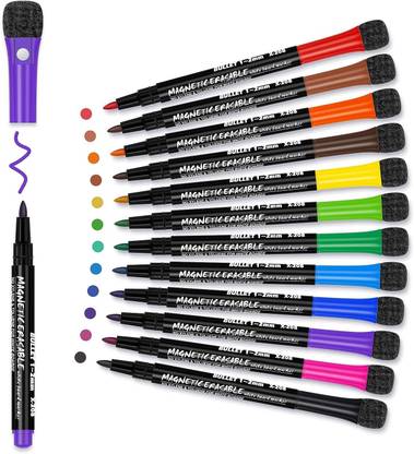 FEXMY 12 Colors Erasable Whiteboard Markers Fine Point with Eraser Cap