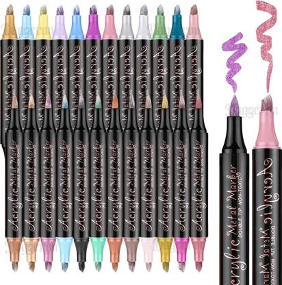 Daggeron Dual Tip Metallic Acrylic Paint Pens - Acrylic Markers with Brush and Chisel Tip