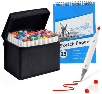 Wynhard Alcohol Marker Set 60 Pcs Marker Pen Set Dual Tip Marker with Sketch Book